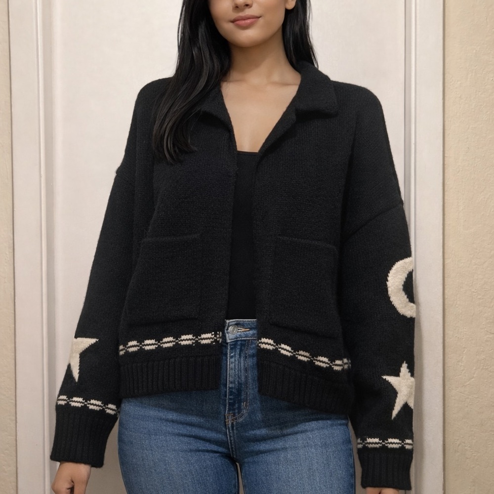 Commense Black Star Patterned Women's Sweater